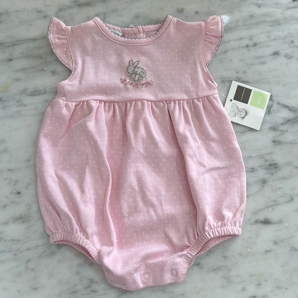 New Baby Girls Magnolia Baby Pink Polka Dot Bunny Bubble